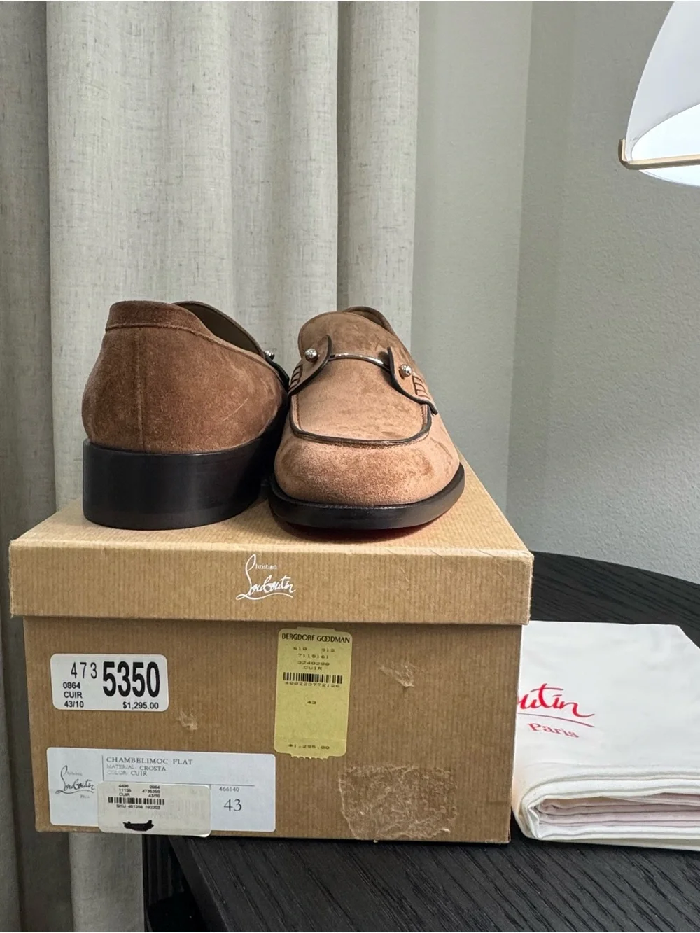 Christian Louboutin Chambelimoc Loafer Dress Shoes Suede Brown 43